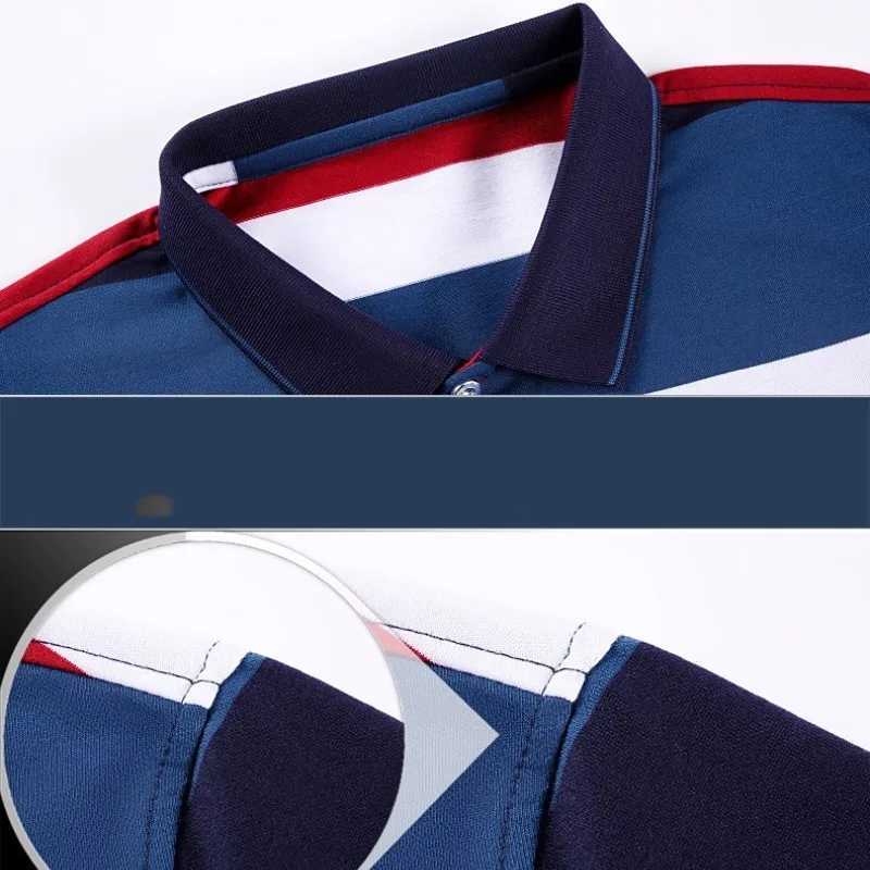 2023 Spring and Autumn Mens Stripe Contrast shirt Collar Button Pocket Pullover Fashion Casual Long Sleeve Tee T-shirt Tops X241228