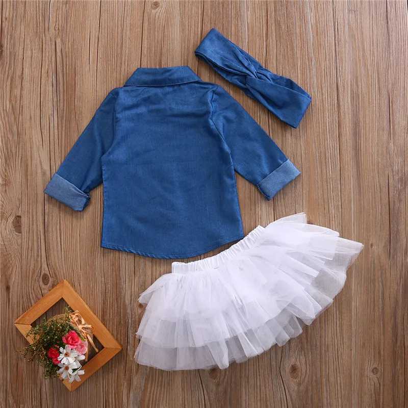 Baby Girl Summer Clothing Sets Baby Girls Clothes Denim Shirt Top +Tutu Skirts+Headband 3pcs Outfits Sets 0-5T X241228