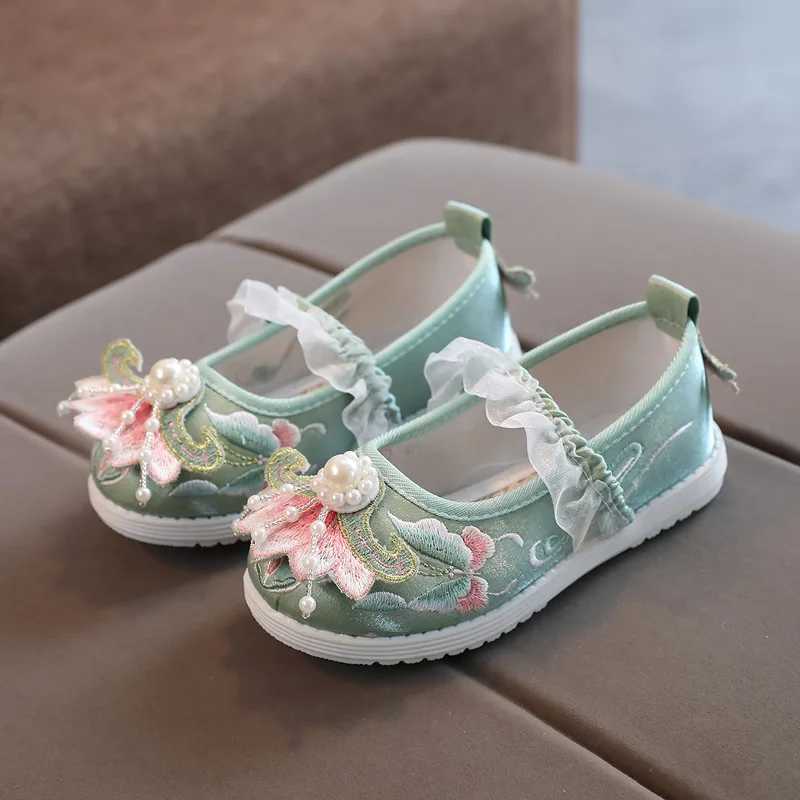 Girls Apartment Embroidered Clothing Childrens Shoes Girls Baby Shoes Chinese Sled Hanfu Festival Par Princess Shoes W241228