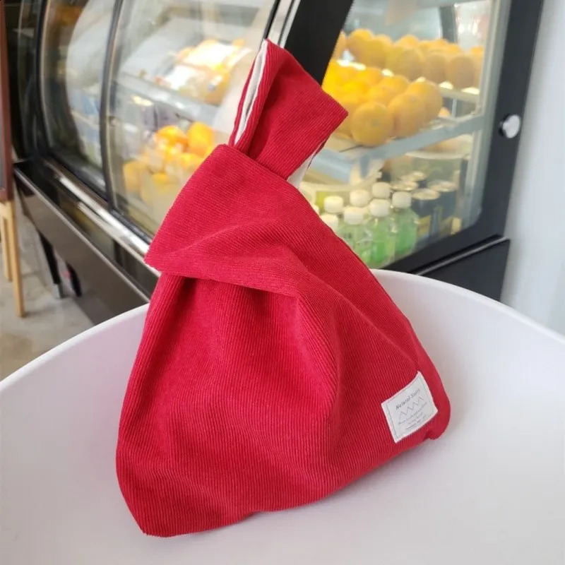 Women Knot Wrist Bag Handmade Corduroy Handbag Japanese Casual Color Wide Stripe Coin Purse Phone Key Storage Tote Pouch 241227