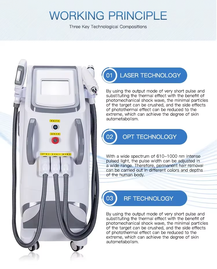 3 in 1 OPT IPL HR SR Hair Removal Laser Machine Nd Yag Permanent Laser Tattoo Removal and RF Skin Rejuvenation Beauty Machine