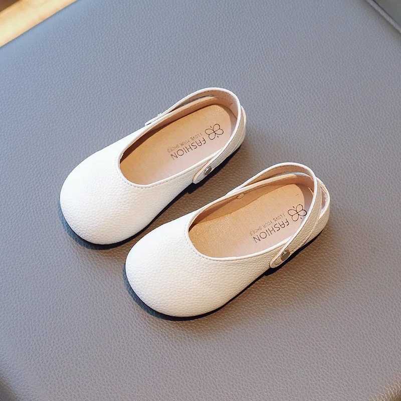 Girls flat shoes solid color matte shoulder strap slider childrens slider foldable brown beige casual children Mary Jens 23-34 W241228
