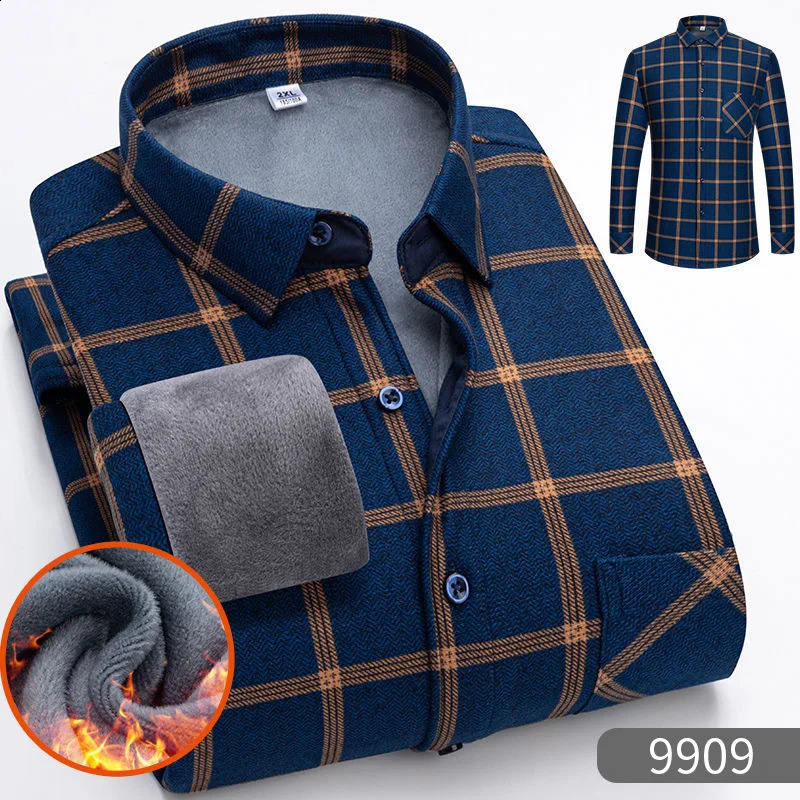 Autumn/Winter Fashion Sports Plus Fleece Thickened Warm Plaid Shirt Mens Casual Loose Comfortable High Quality Shirt L-5XL 241223