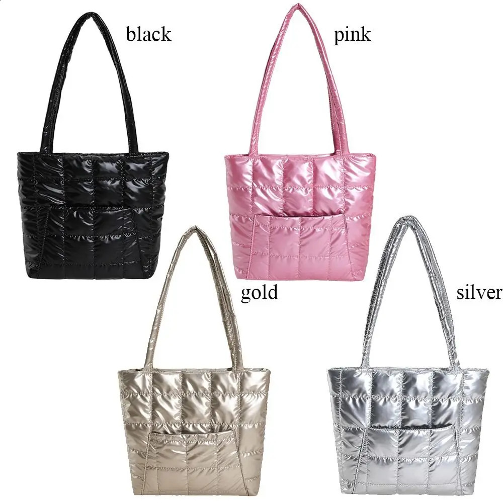 Women Large Capacity Shoulder Bag Quilted Handbags Casual Down Cotton Padded Tote Bags Girls Shopping Bags Underarm Bags 241227