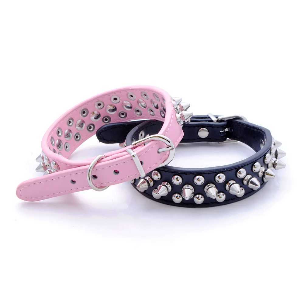Pet dog rivet collar PU leather round bullet nail necklace pointed necklace punk style small dog cat collar M241228