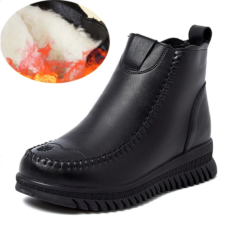Boots female winter Large Size drop Nonslip Womens Snow Genuine Leather Warm Wool Women Ankle 241223