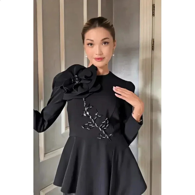 Indie customized Elegant O Neck Black Prom Gown Women Beaded Floral Party Evening Dress Ankle Length Formal Occasion Dresses 241223