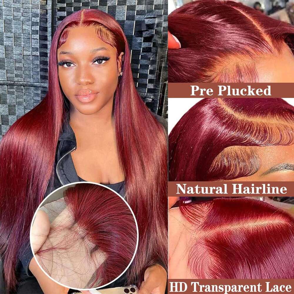 Female Long Straight Hair Wig 13 * 4 Large Area Front Wine Red Synthetic Headband Lace Wigs Kq2 Kq2