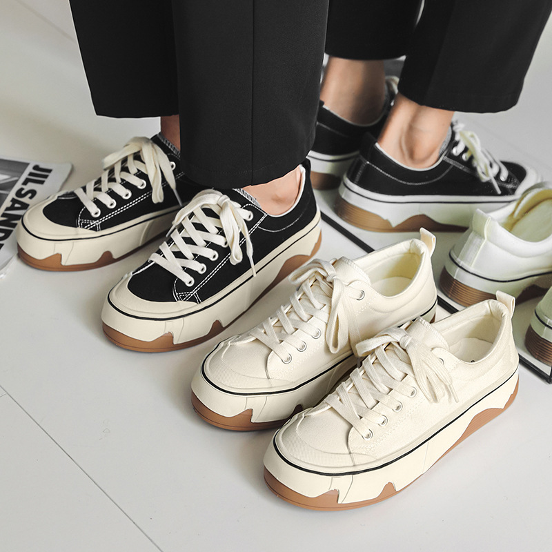 Men Casual New Fashion Thick Sole Simple Versatile Leisure Style Lace-Up Trendy Comfort Designer Shoes Triple Black Beige fashion