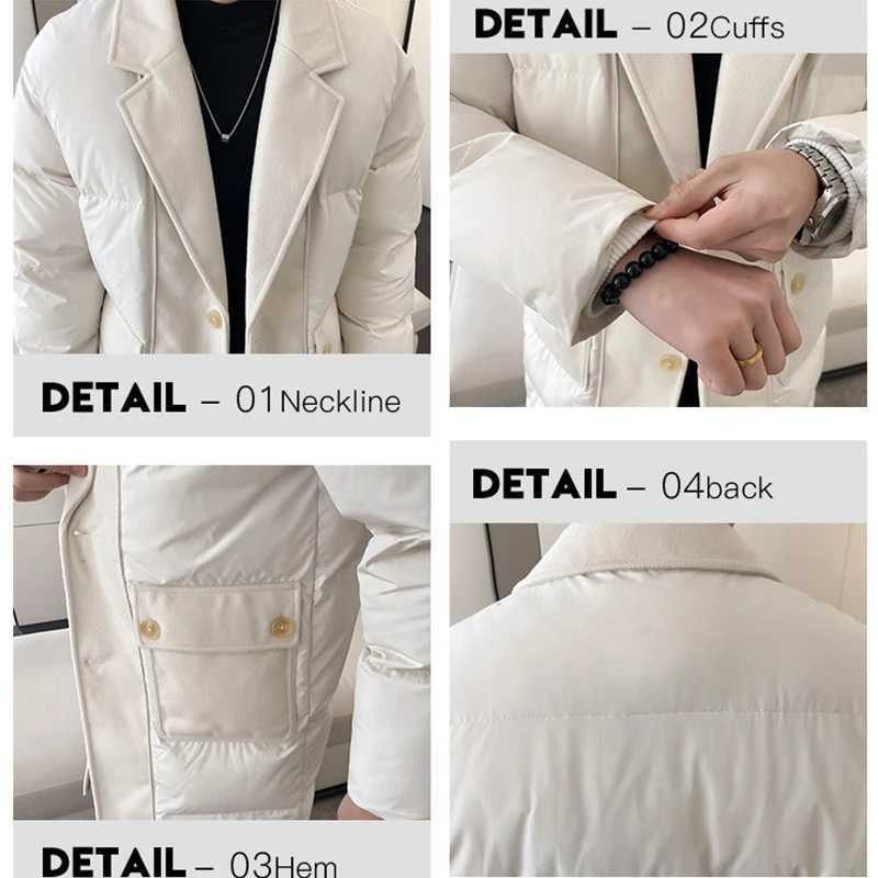 Solid color mens mid length single chest cotton lined jacket winter coat thick and warm long coat windproof Parkas W241228