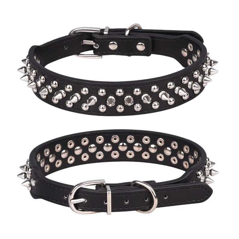 Pet dog rivet collar PU leather round bullet nail necklace pointed necklace punk style small dog cat collar M241228