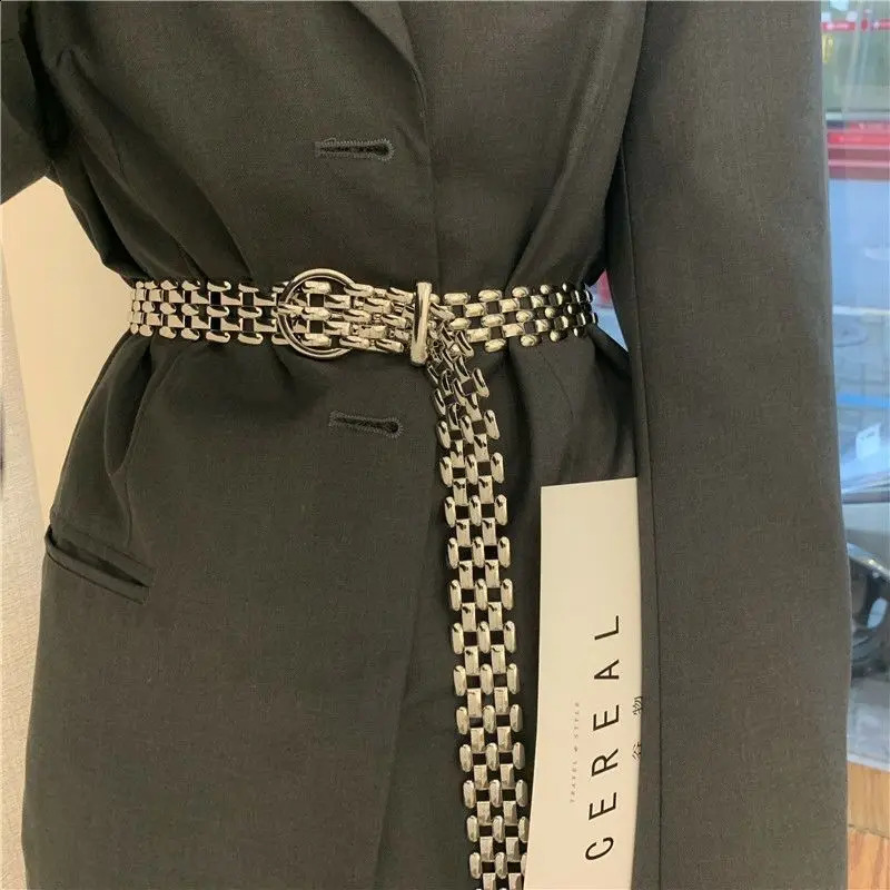 Fashion Punk Waist Chain Elegant Gold Silver Metal Chain Strap Pin Buckle Gold Women Waist Chain Hip-hop Women Belt 241227