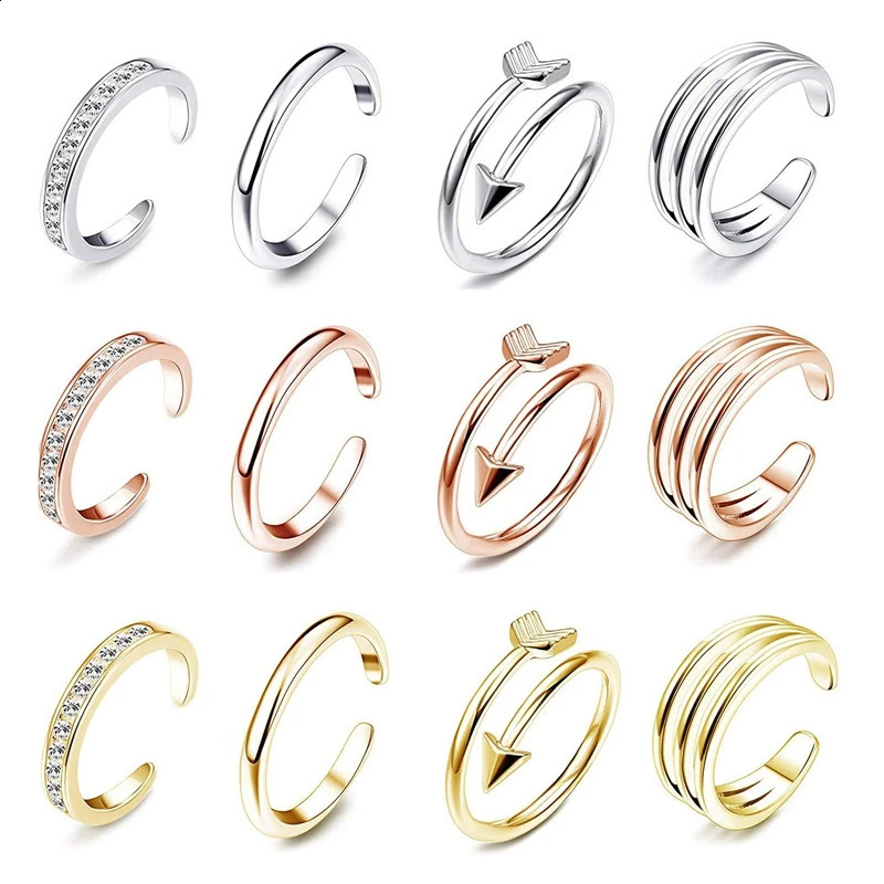 4Pcs Simple Alloy Crystal Foot Ring Adjustable Opening Toe For Women Girl Summer Beach Vacation Jewelry Finger 241225