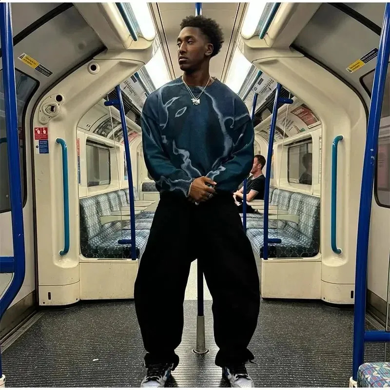 Street Y2k Tie Dye O Neck Knitted Pullover Mens Trendy Contrast Long Sleeve Sweater Jumper 2024 Male Harajuku Cashmere Knitwear 241224