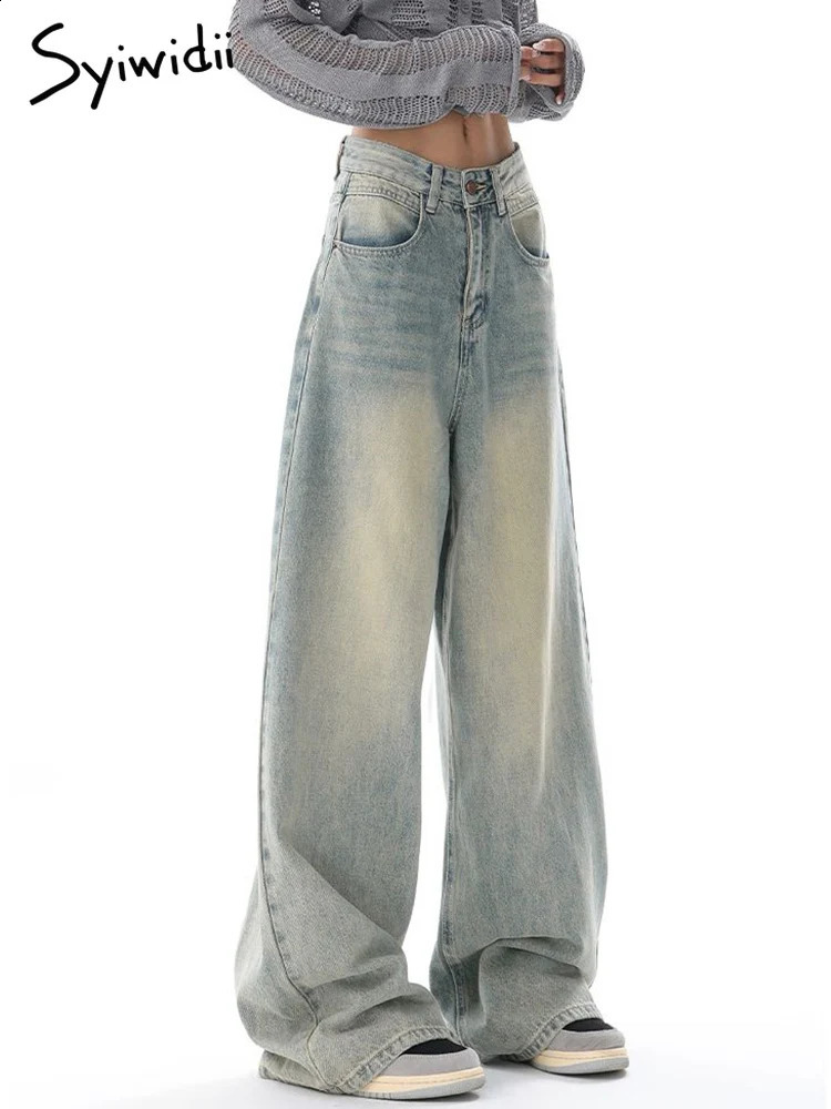 Syiwidii Baggy Wide Leg Jean Quality High Waisted Denim Pants Light Blue Full Length Korean Fashion Streetwear Y2K Jeans 241228