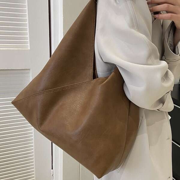 Soft Leather Retro Women's New Fashionable Large Capacity Single Shoulder Armpit Bag, Casual Versatile Commuting Tote Bag