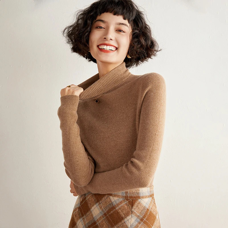 100 Cashmere Womens Sweater AutumnWinter Knitted High Collar Hoodie Solid Color Selling Clothing 241223