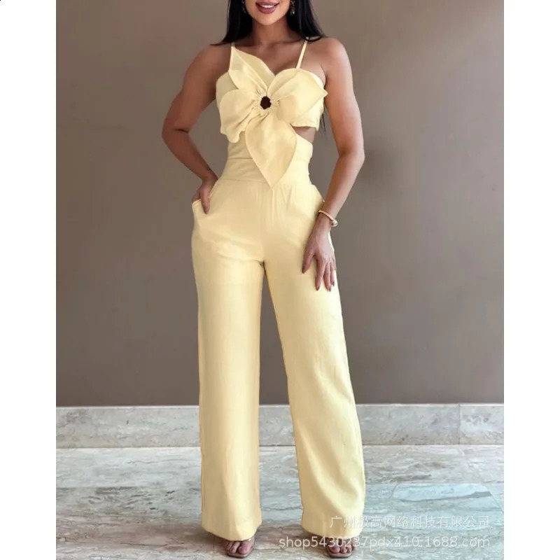 n Independence 2024 Spring Summer Womens Clothing Solid Color ThreeDimensional Flower Craft Sling OnePiece Tr 241224