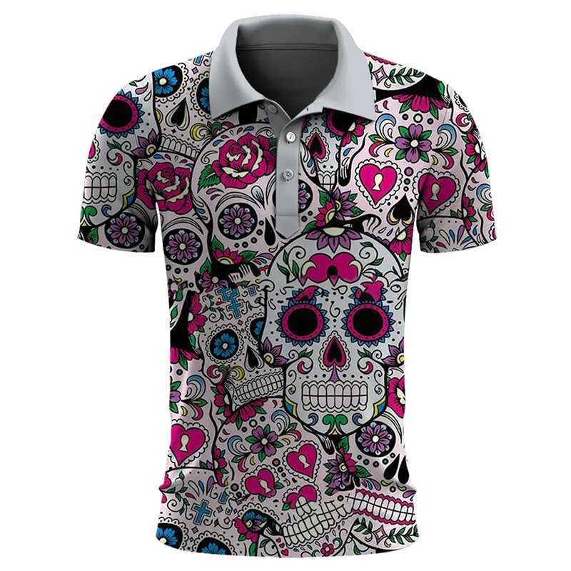 Funny Skull 3D Print Short SLeeve shirt Shirts For Men Clothes Casual Mexico Skeleton Graphic Lapel shirt _Shirt Button Tops X2412281