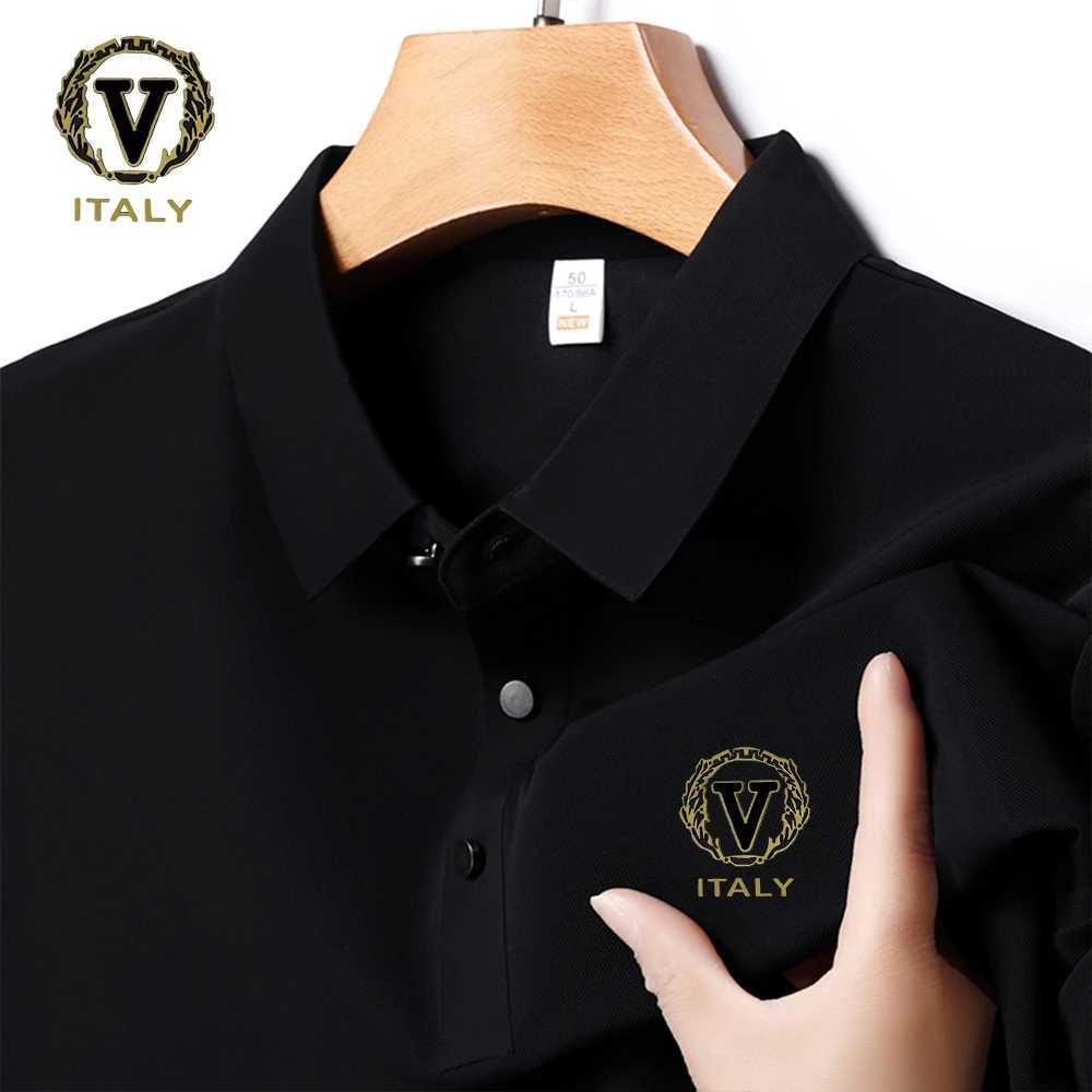 High end ice silk shirt shirt mens short sleeved letter printed T-shirt summer 2024 cool breathable business casual luxury top X241228