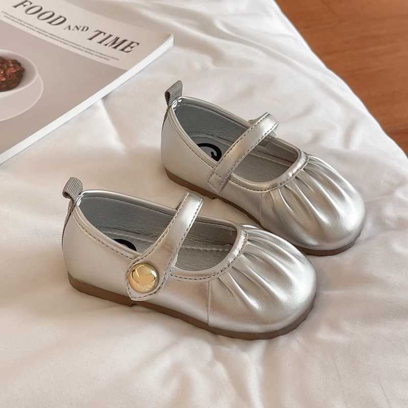 Unishuni Girls Elegant Shoes Princess Mary Jane Ballet Apartment Wrinkle Design Childrens Soft soled Casual Shoes Childrens PU Leather Shoes W241228