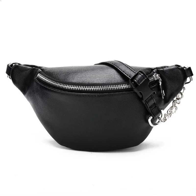 Fashion Leather Waist Fanny Pack Chest Bag Phone Purse with Metal Chain for Wome 241227