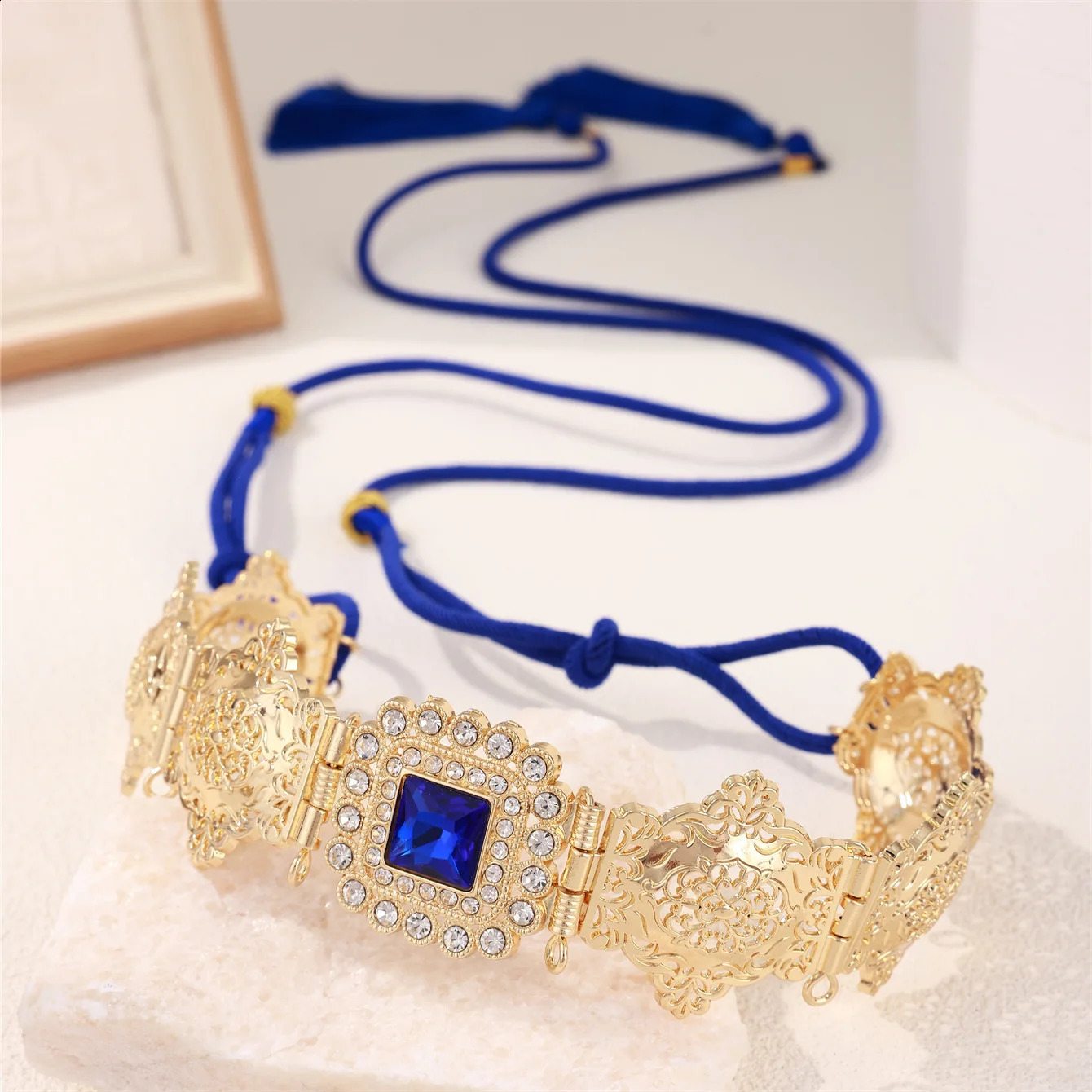 Gold Color Women Tassels Belt Morocco Hand Rope Waist Chain Arabic Crystal Bride Dress Waist Chain 241227