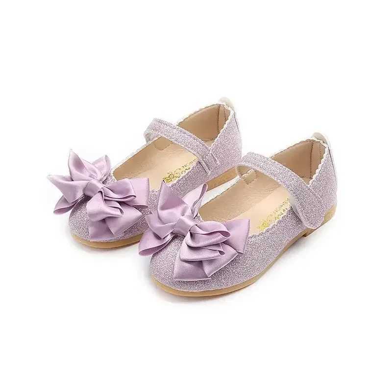 Girls Leather Shoes for Toddlers Kids Big Children Flats Glitter with Bow-knot Princess Sweet Bling Dress Shoes for Dance Par W241228