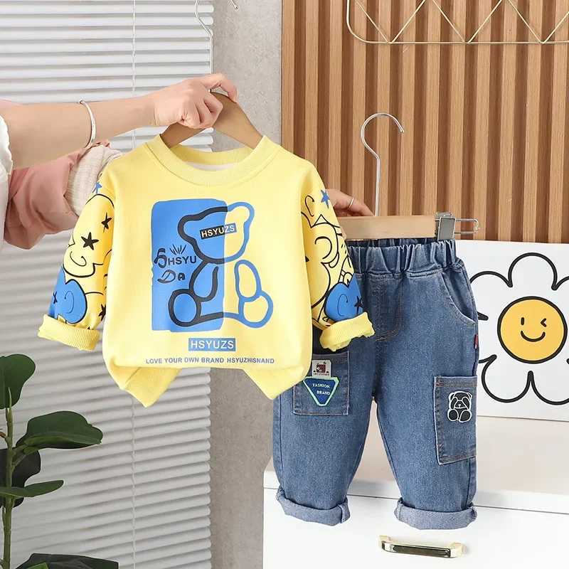 2024 New Spring Baby Boy Clothes 1 to 5 Years Causal Cartoon O-neck Pullover Long Sleeev T-shirts and Pants Kids Boys Outfit Set X241228