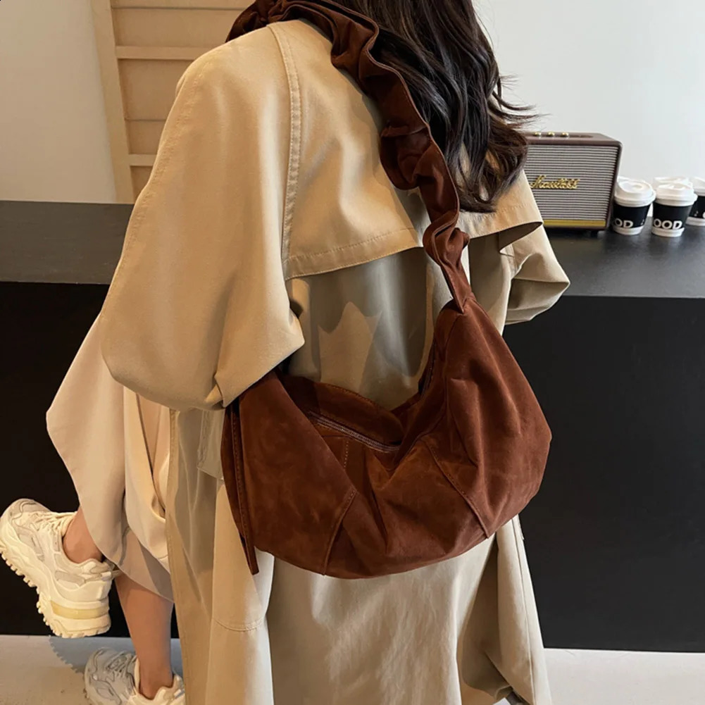 Women Fashion Concise Texture Suede Velvet Soft Handbag Vintage Large Capacity Tote Hobos Bag ShoulderBag Daily Office 241227