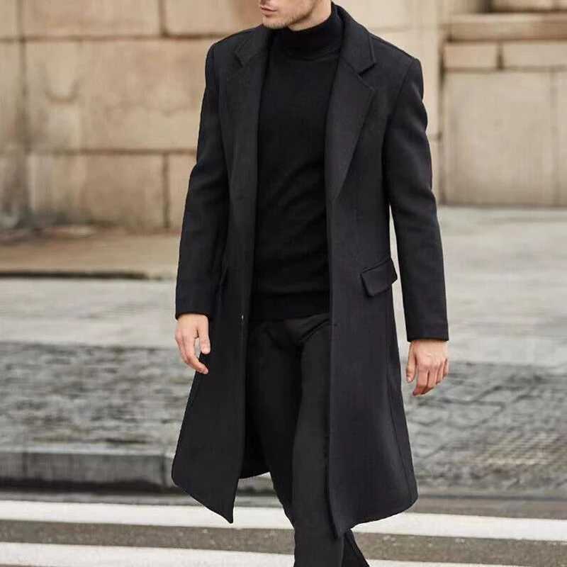 Winter mens coat retro long trench mens lapel coat mens cardigan coat mens cardigan solid windproof clothing W241228