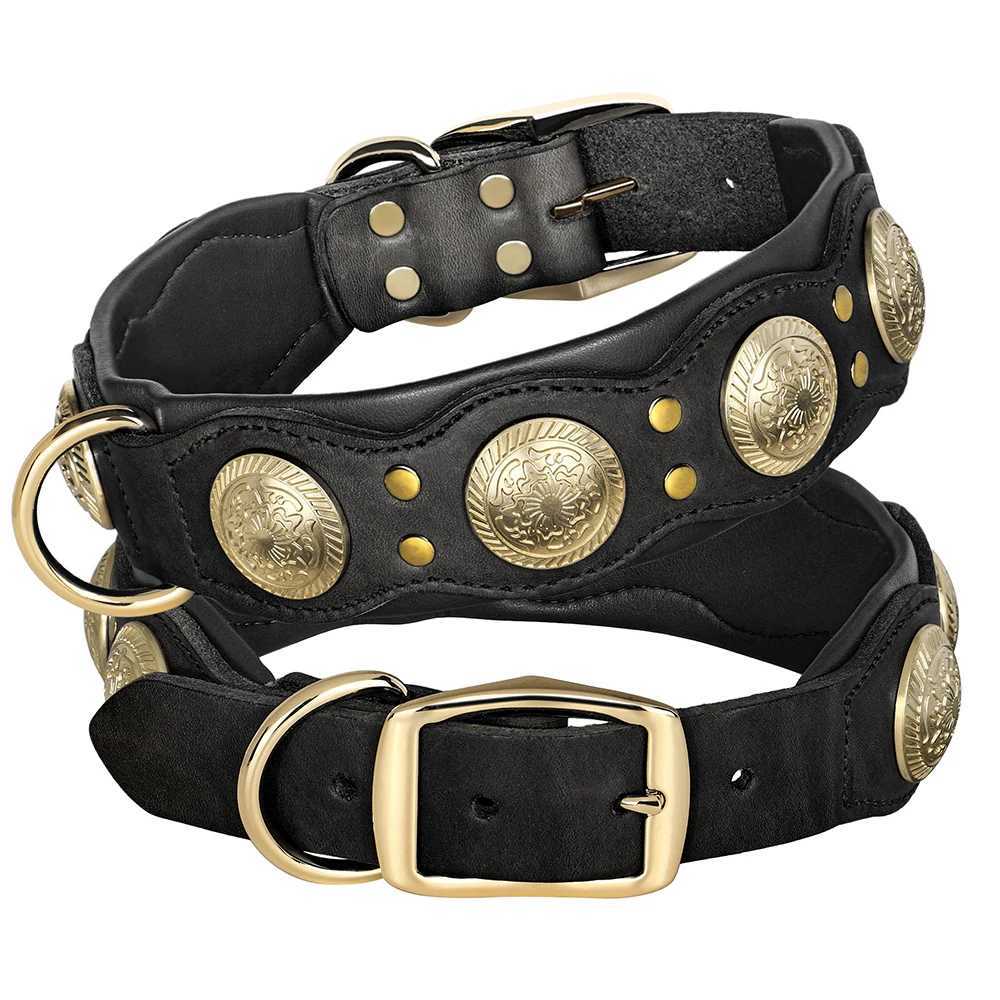 Real Leather Dog Collar Genuine Leather Dog Collars Spiked Studded Big Dog Collar Adjustable Necklace For Medium Large Dogs Pug M241228