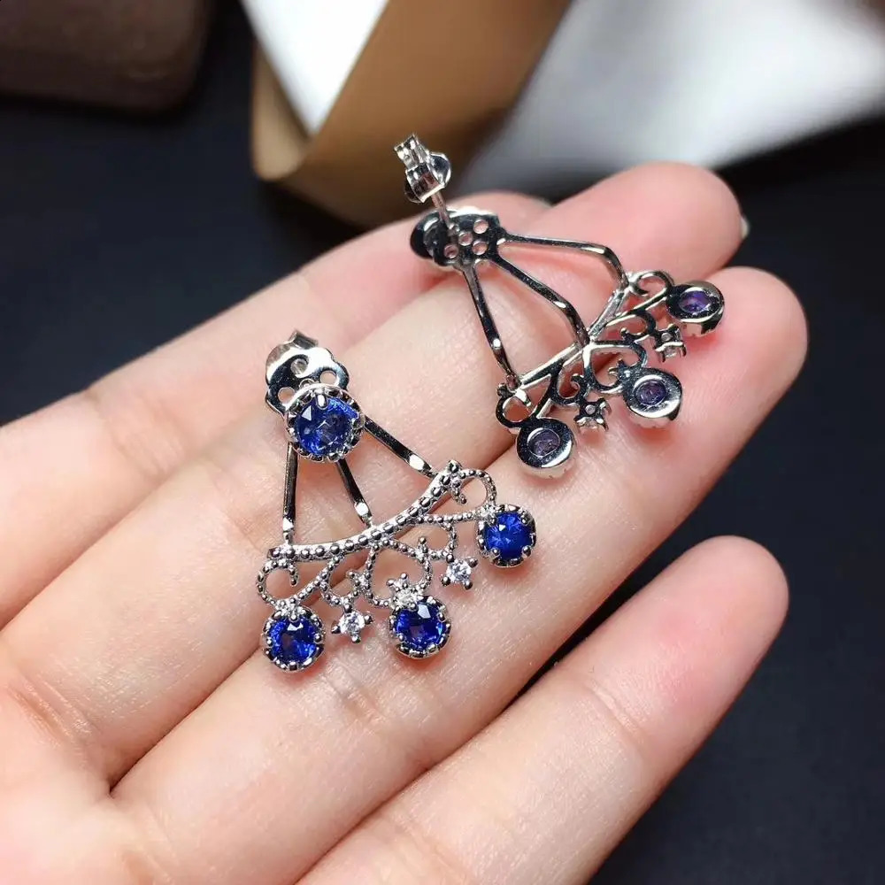funny women silver earrings blue sapphire stud earrings 925 sterling silver jewelry real natural gem birthday year gift 241226
