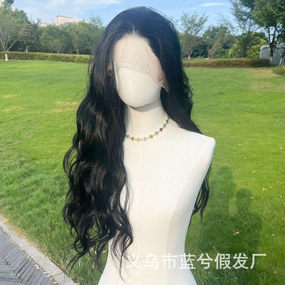 New Black 13 * 4 Front Lace Wave Curg Half Hand Hook Head Set With Silk Material Wig Kq2 Kq2