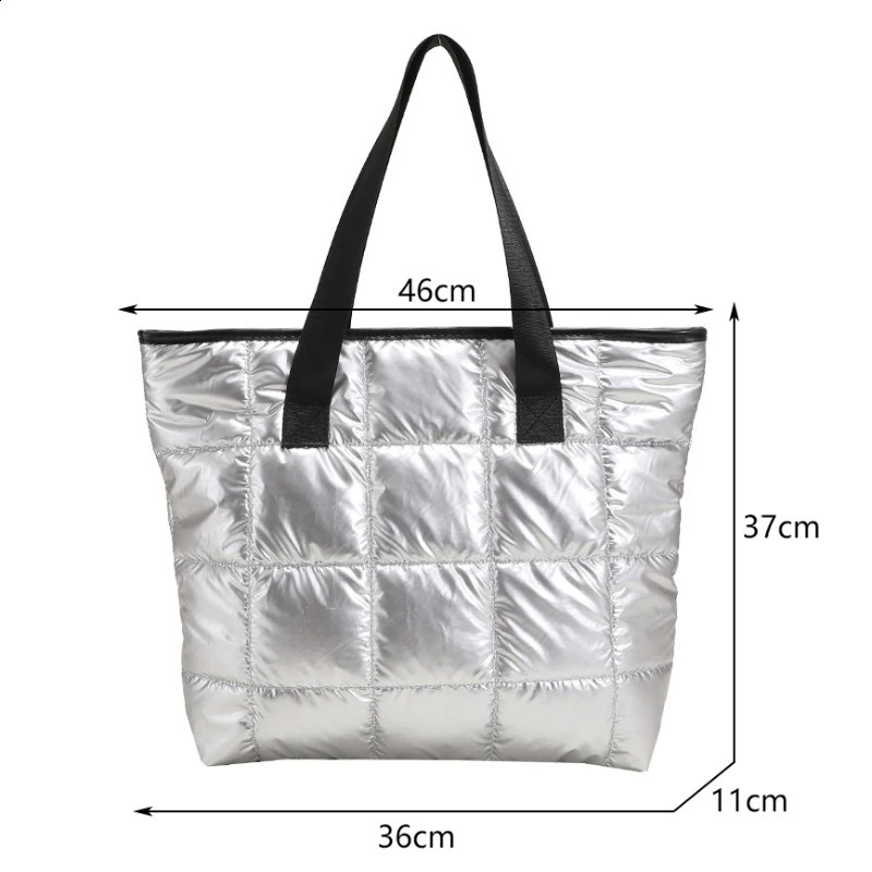 Fashion Large Tote Padded Handbags Autumn Quilted Women Shoulder Bags PU Down Cotton Thread Crossbody Bag Winter Bag 241227