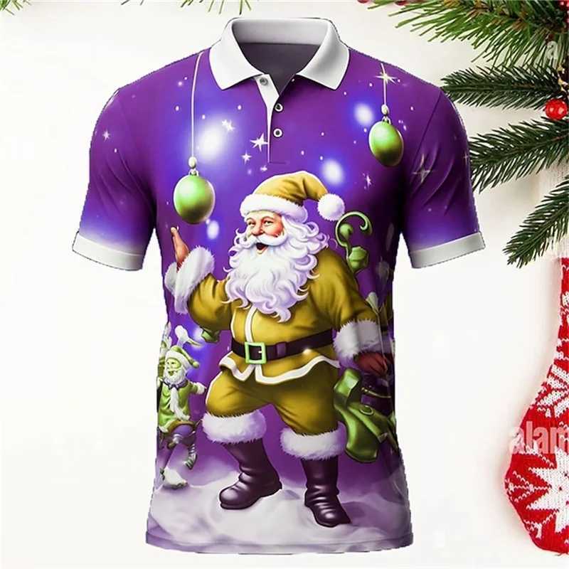 Santa Claus Mens shirt Shirt 3D Printed Casual Short Sleeve Outdoor Daily Wear Shirt Mens Button T-shirt X241228