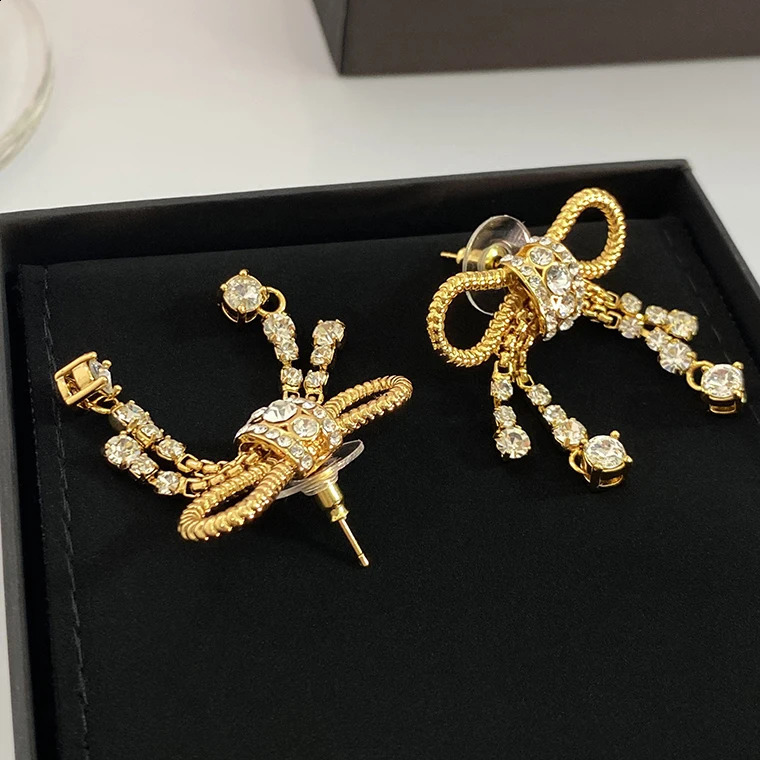 Crystal Bow Gold Earrings Women Top Quality Sweet Fancy Jewelry Boutique Trend 241226