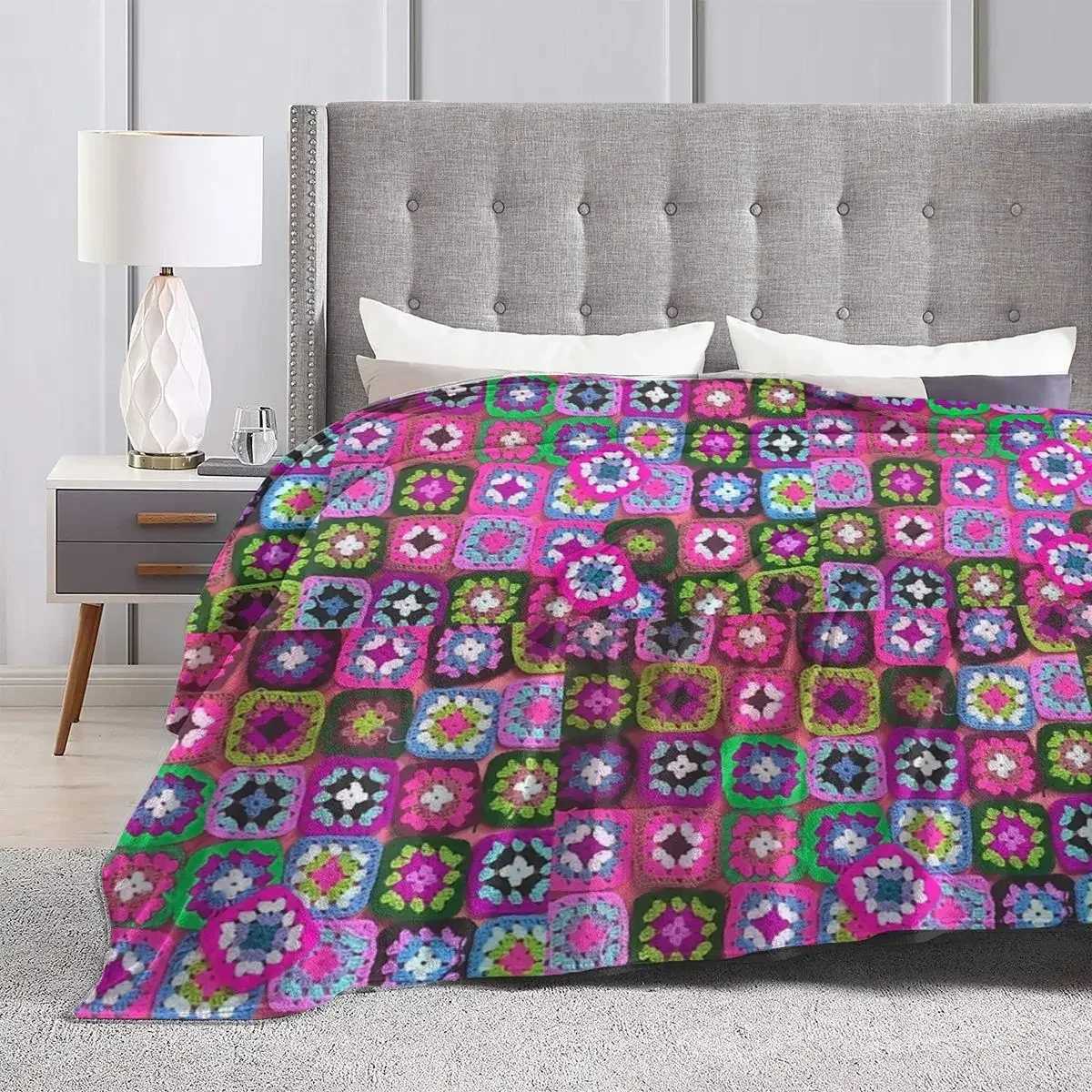 Crochet Blanket Granny Square Vintage Blankets Warm Flannel Throw Blanket Bedspread for Bed Living room Picnic Travel Home Couch Z241228