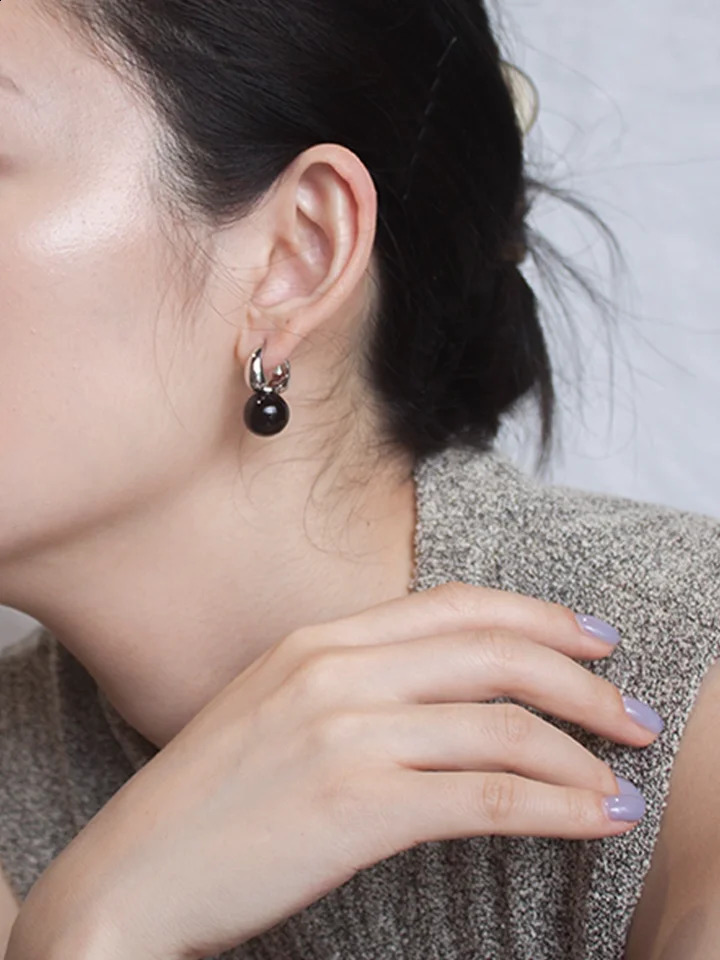 Brass Sweety Black Jade Pearl Earrings Women Jewelry Punk Party T Show Gown Runway Korean Japan INS 241226