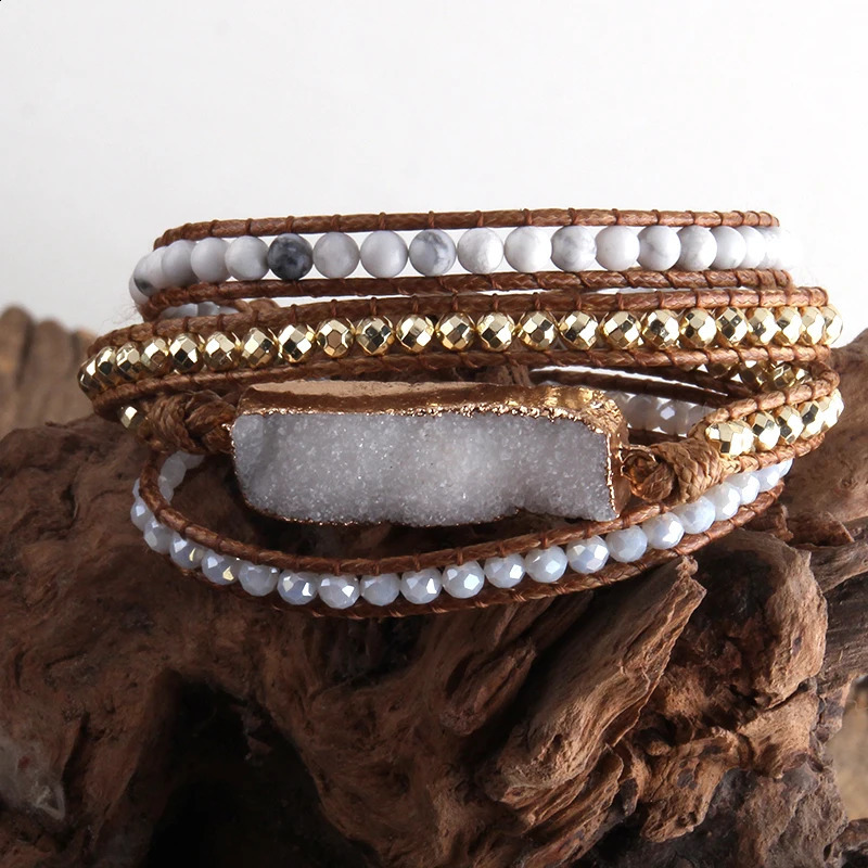 RH Fashion Boho Bracelet Handmade Mixed Natural Stones Druzy Stone Charm 4 Strands Wrap Bracelets Women Gift DropShip 241227