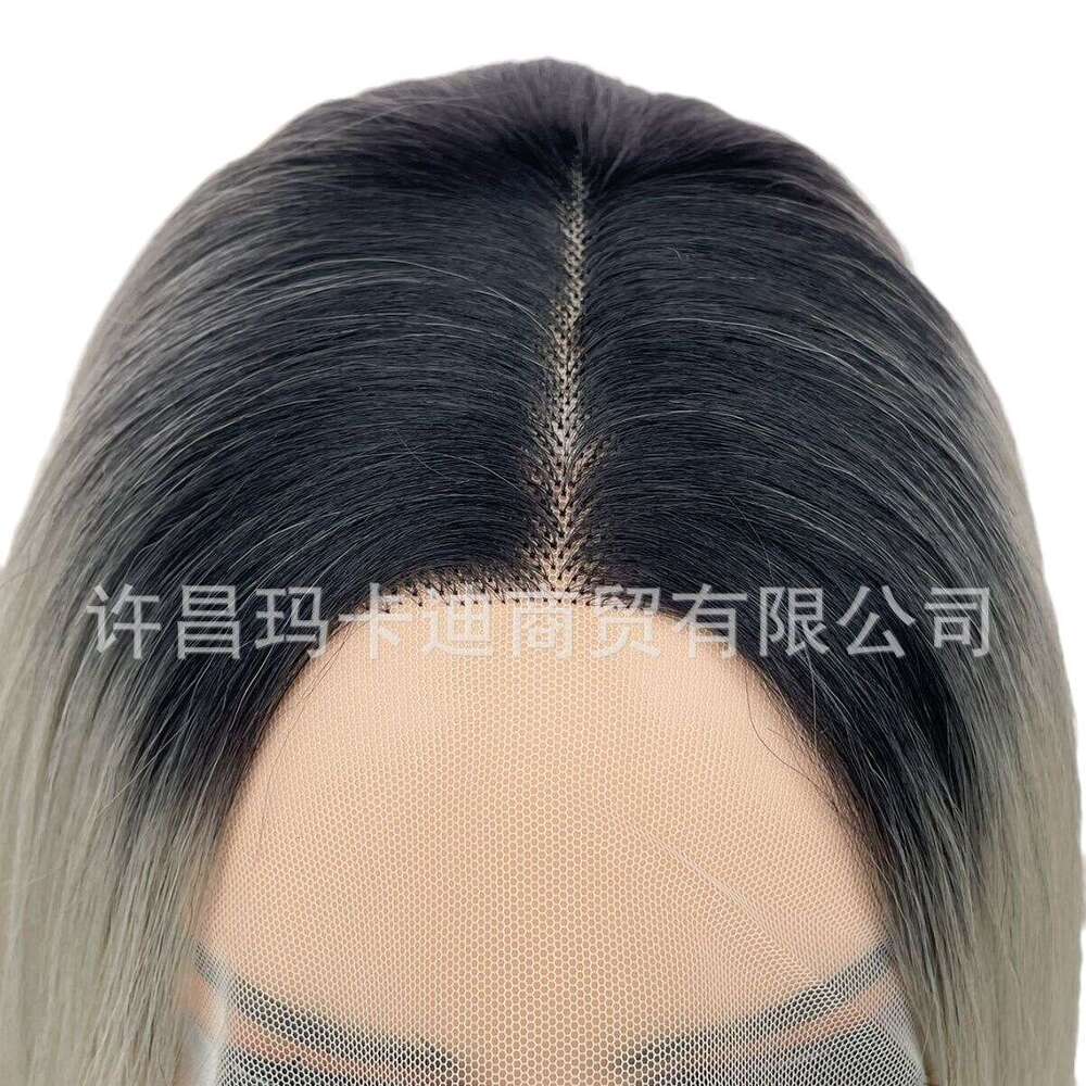 13 4 * 1T Front With Gradient Gold Shoulder Length Wavy Straight Hair, Synthetic High-Temperature Silk Lace Wig Kq2 Kq2