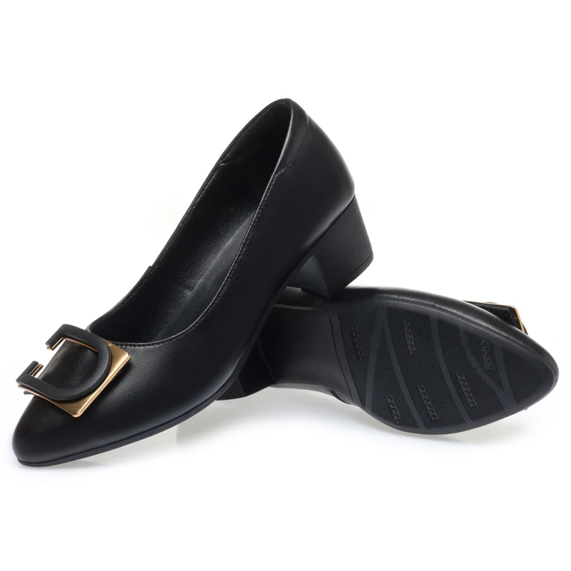 AIYUQI Dress Shoes Women Mid-heel Non-slip Genuine Leather Ladies Shoes Large Size Daily Spring Shoes Women