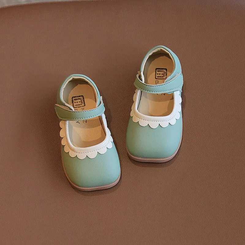 Girl princess shoes with pleated square edges cute childrens spring flat shoes solid color 21-30 fashionable childrens casual shoes for young children