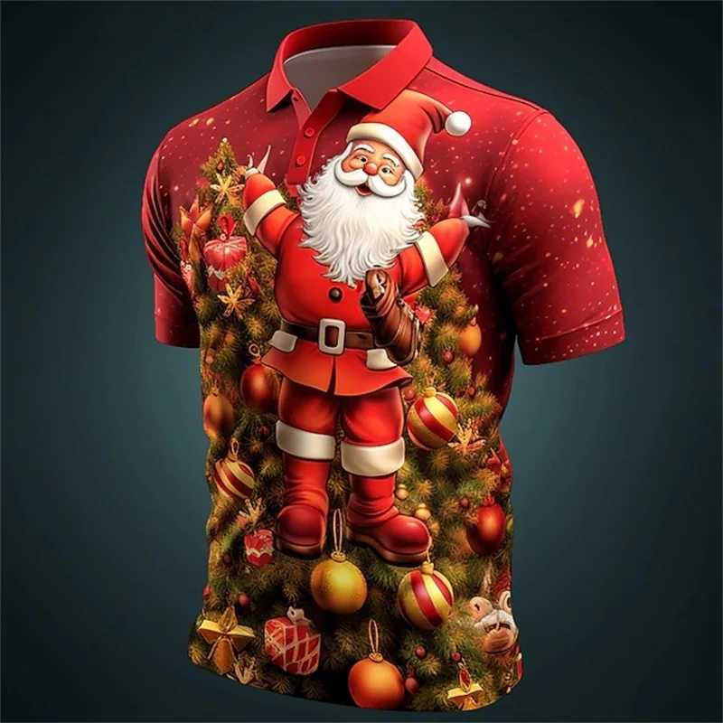 Santa Claus Mens shirt Shirt 3D Printed Casual Short Sleeve Outdoor Daily Wear Shirt Mens Button T-shirt X241228