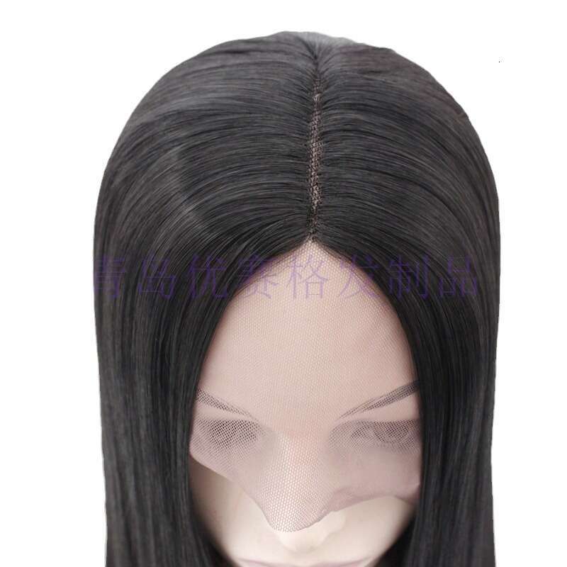 Wig For Ladies, Mid Length Straight Hair, Black Synthetic Front Lace Wig Headband Kq2 Kq2