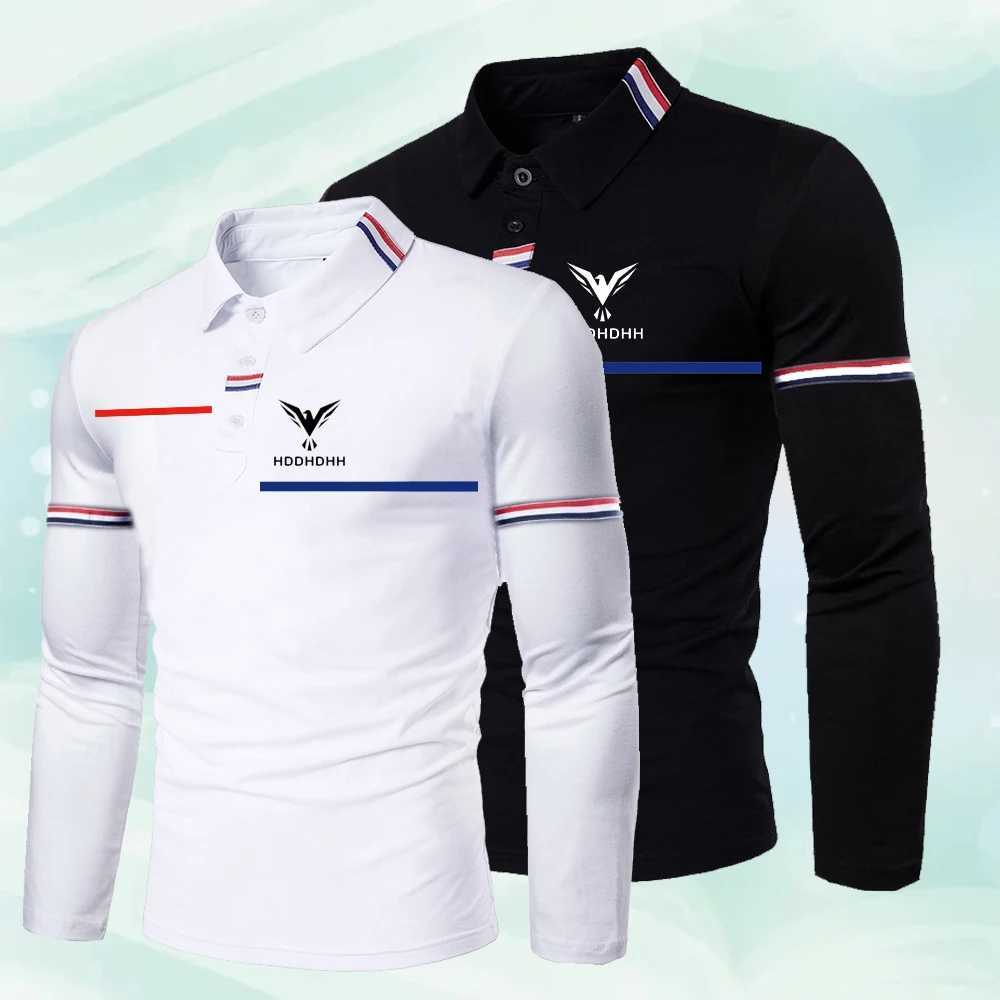 HDDHHH brand printed spring and autumn shirt shirt mens long sleeved T-shirt with loose collar solid color bottom X241228