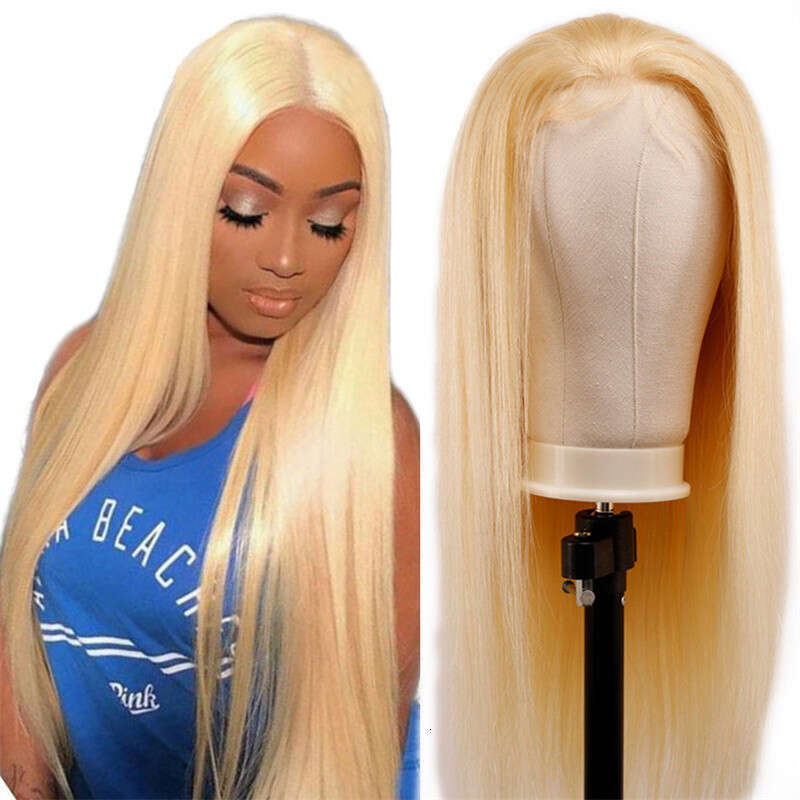 613 # Front Lace Synthetic Wig Headband Matte High-Temperature Silk Half Hand Hook Golden Long Straight Hair Kq2 Kq2