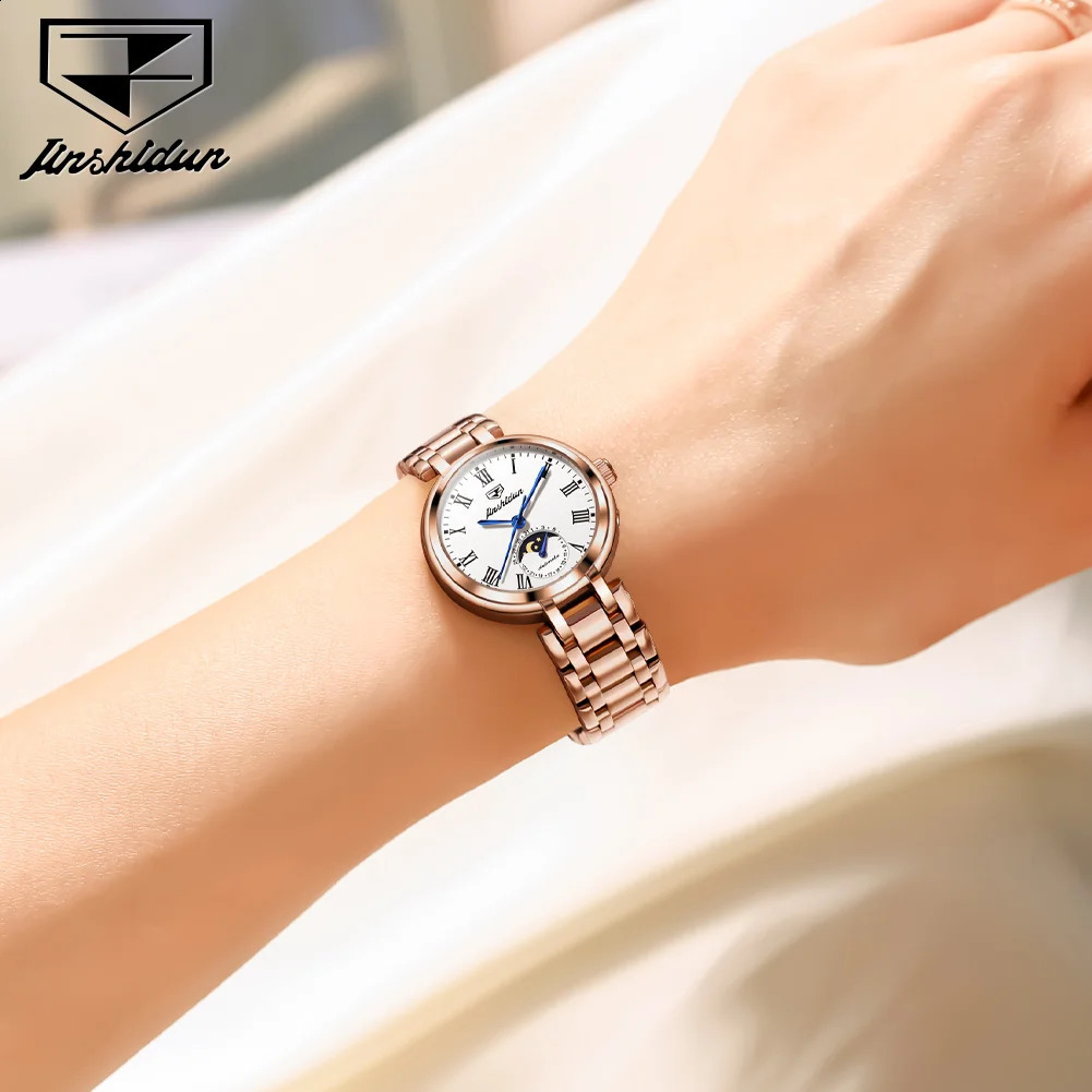 JSDUN 8981 Roman Scale Moon Phase Watch For Women Automatic Mechanical Original Wristwatch Date Waterproof Business Woman 241225