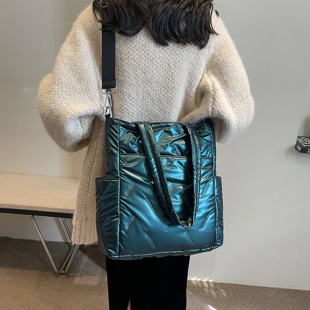 Fashion Puffer Handbag for Women Quilted Puffy Tote Bag Lattice Cotton Padded Shoulder Crossbody Bag Trendy Causal Shopper Bag 241227
