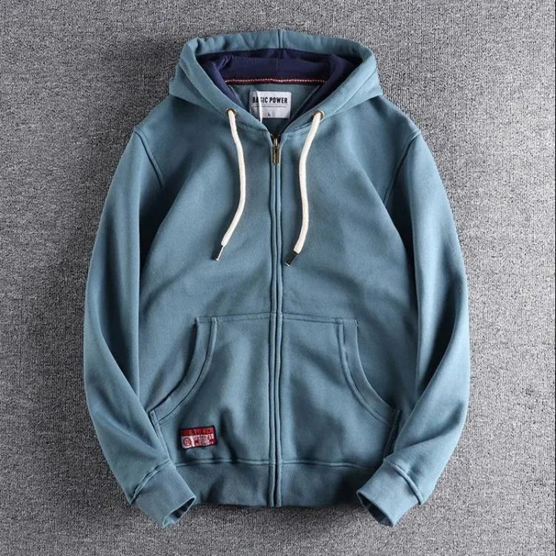 Man Hoodies Pocket Full Zip Up Sweatshirts for Men Solid Loose Harajuku Fashion Overfit Tops Winter Y2k Clothes S 241223